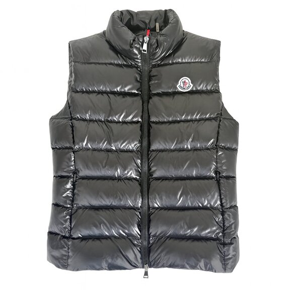 Moncler Ghany Down Vest Black Nylon Laqué Puffer Gilet Size 1 Small - Picture 1 of 9